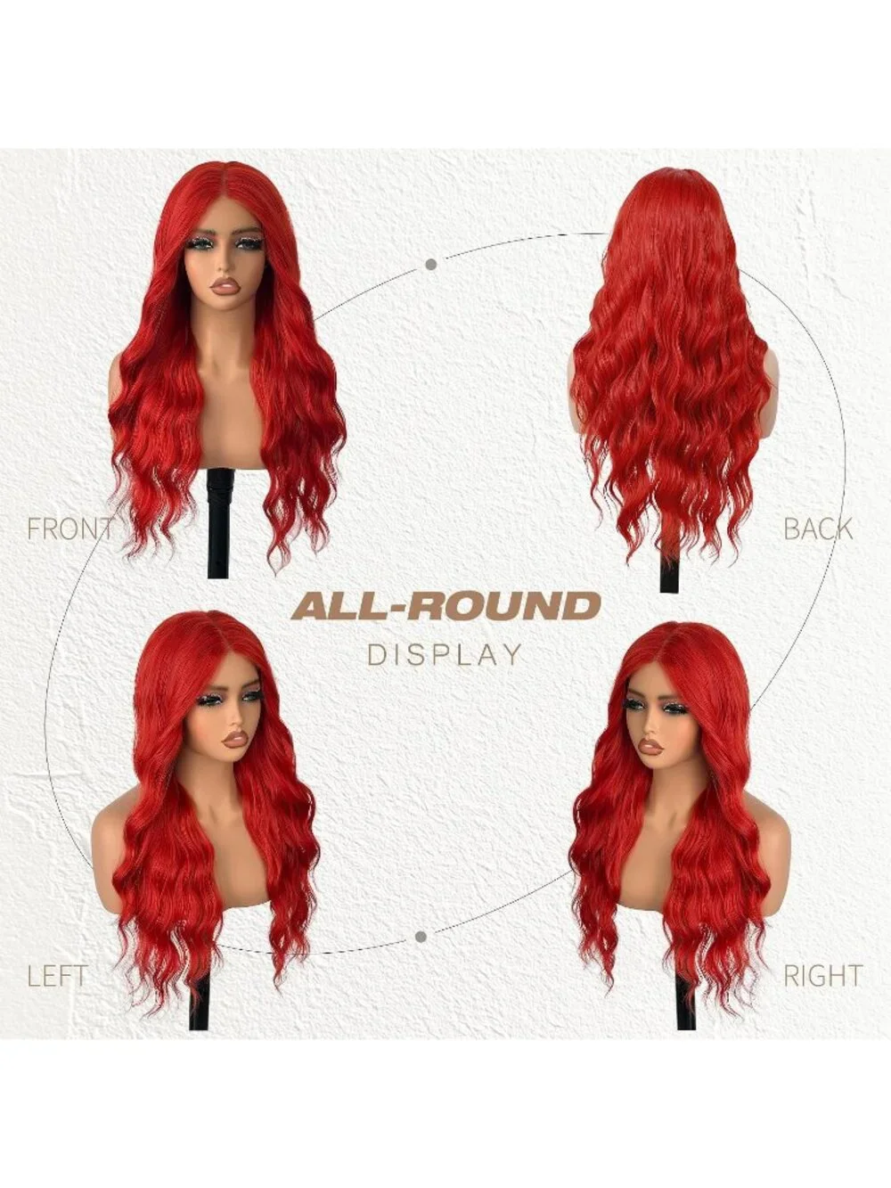 Women's Red 26 Inch Long Synthetic Middle Part Lace Front Wavy Wig
